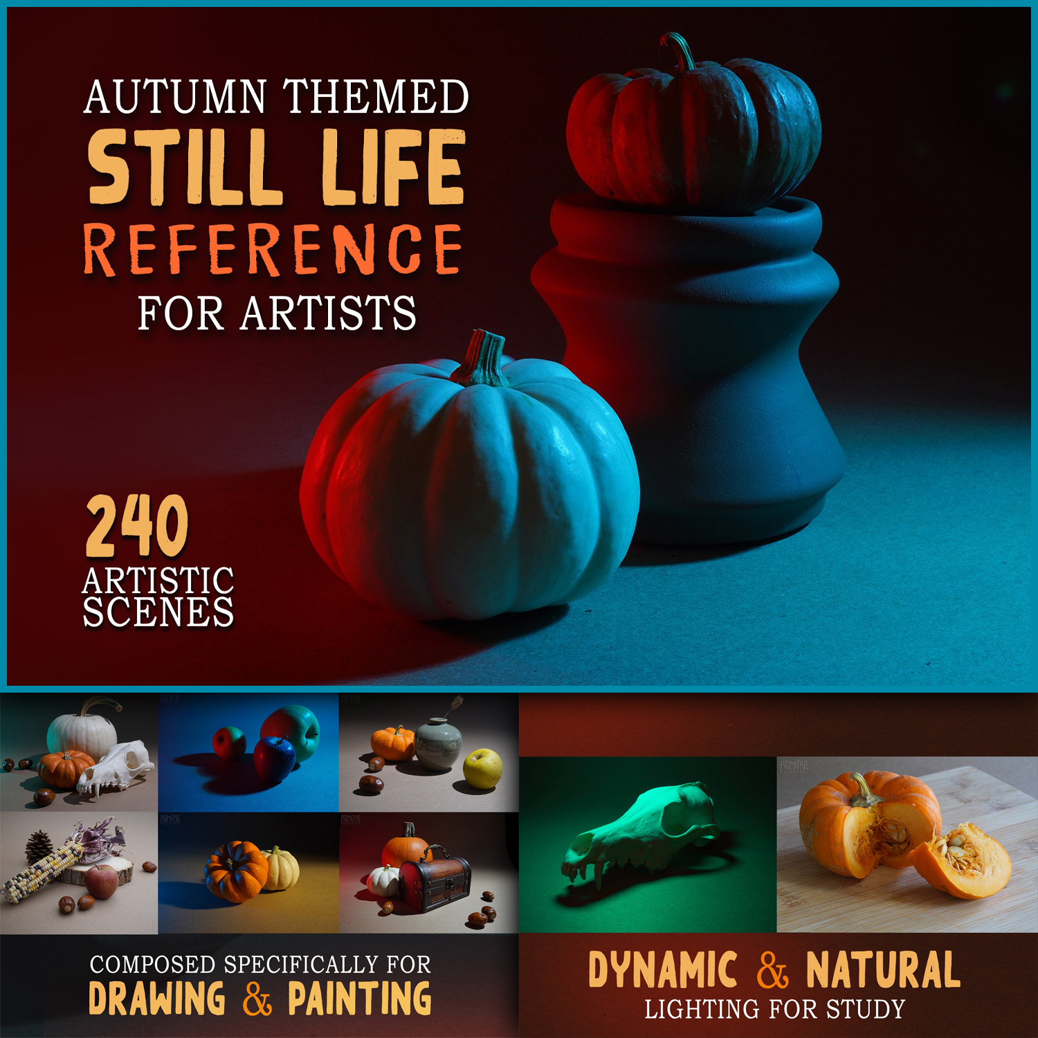 Images with autumn themed still life reference.