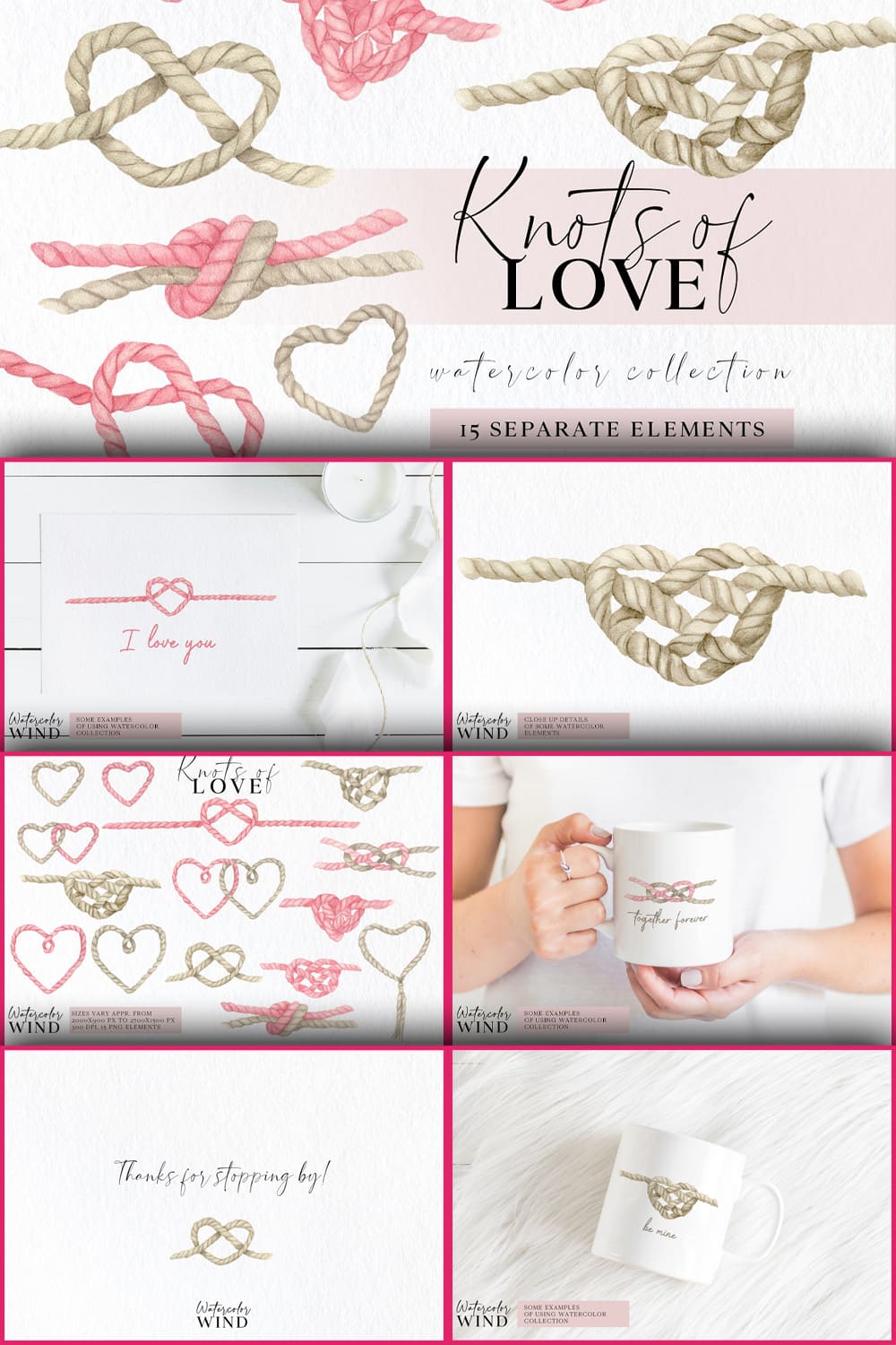 Seven slides depicting knots of love.