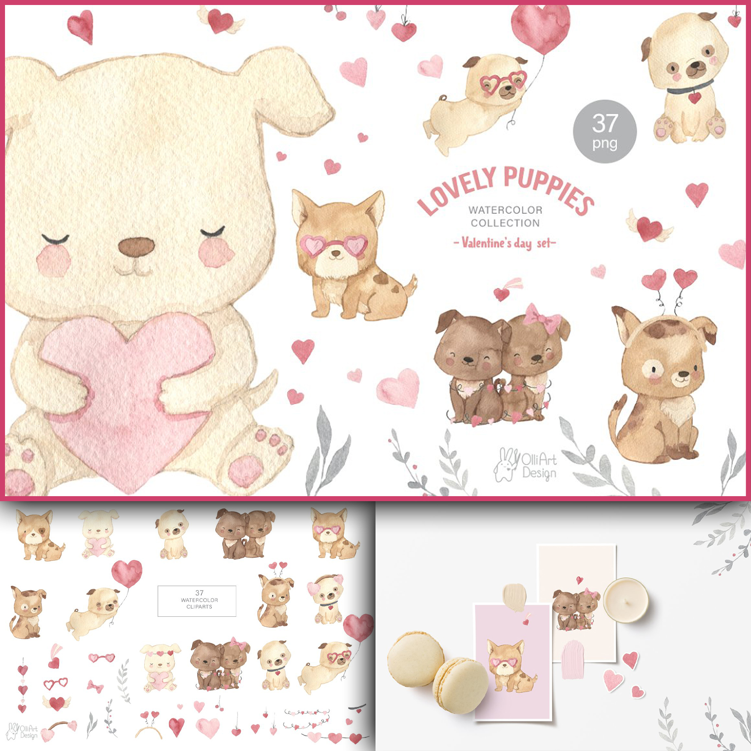 Preview dog clipart. valentines day set.