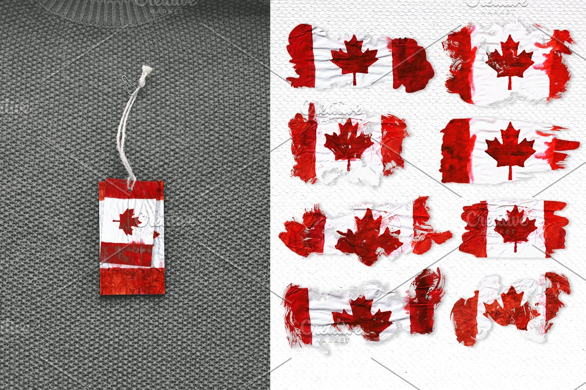 Various images with a patriotic Canadian print.