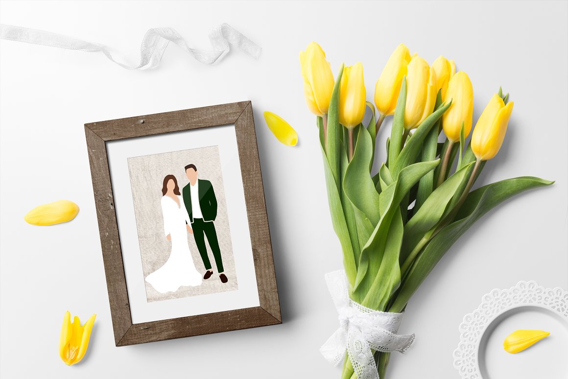 A wonderful picture for a wedding and yellow tulips.