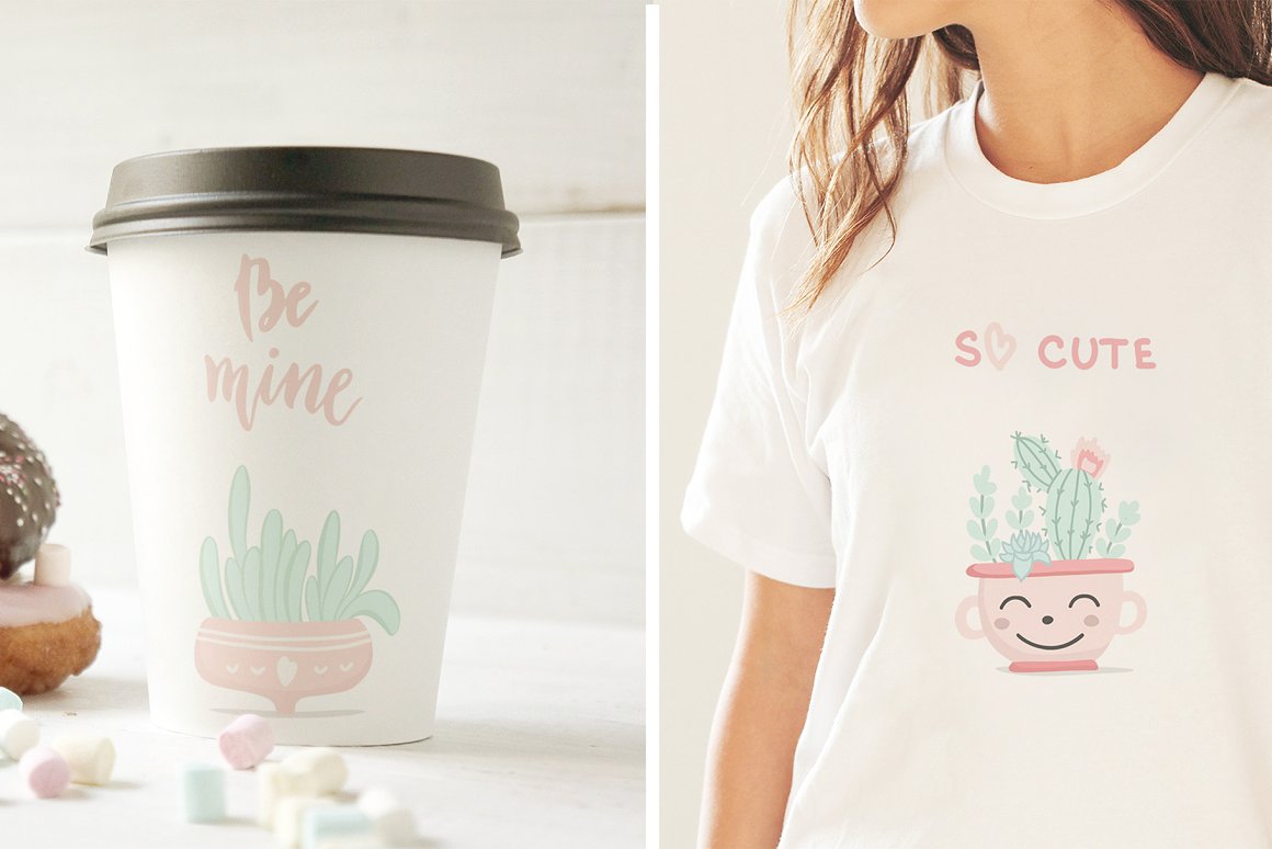 Print on a cup and T-shirt.