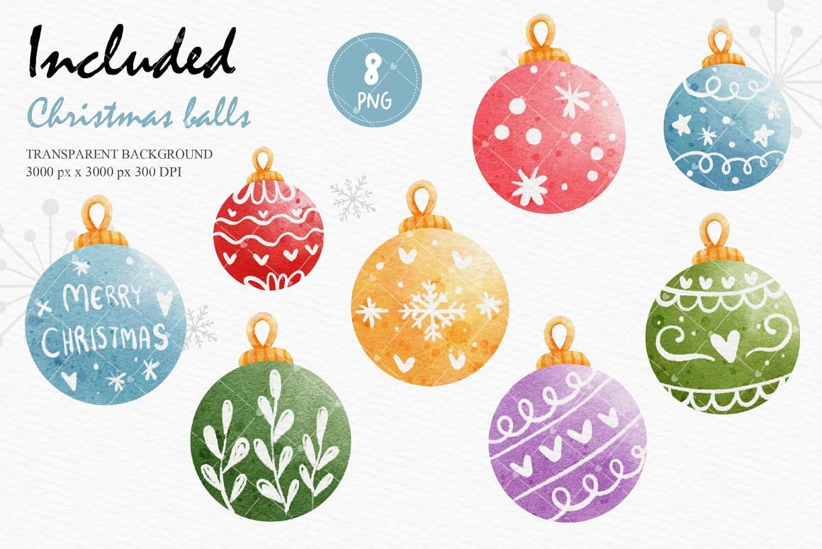 Colorful Christmas balls on the transparent background.