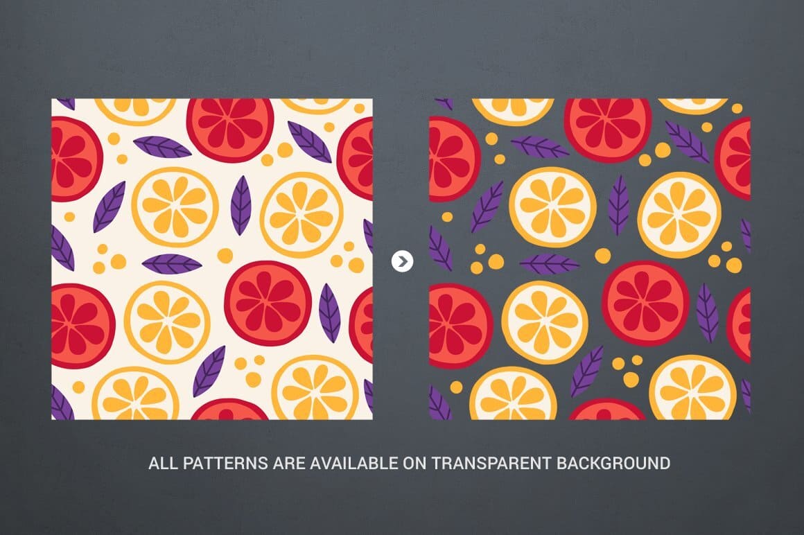 The slide shows a citrus pattern with a transparent background.