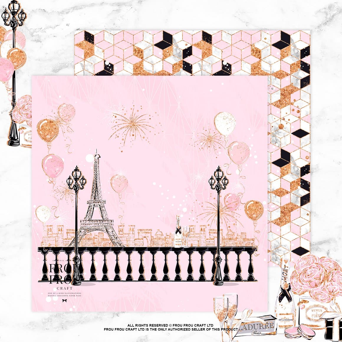 The embankment in Paris is depicted on a pink background.