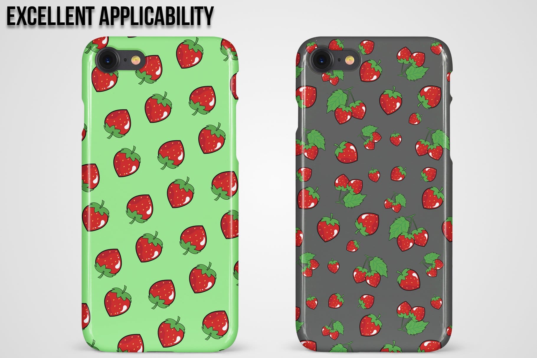 Green and gray phone cases with a strawberry design.