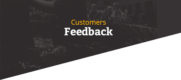 Inscription "Customers feedback" on the grey and black background.