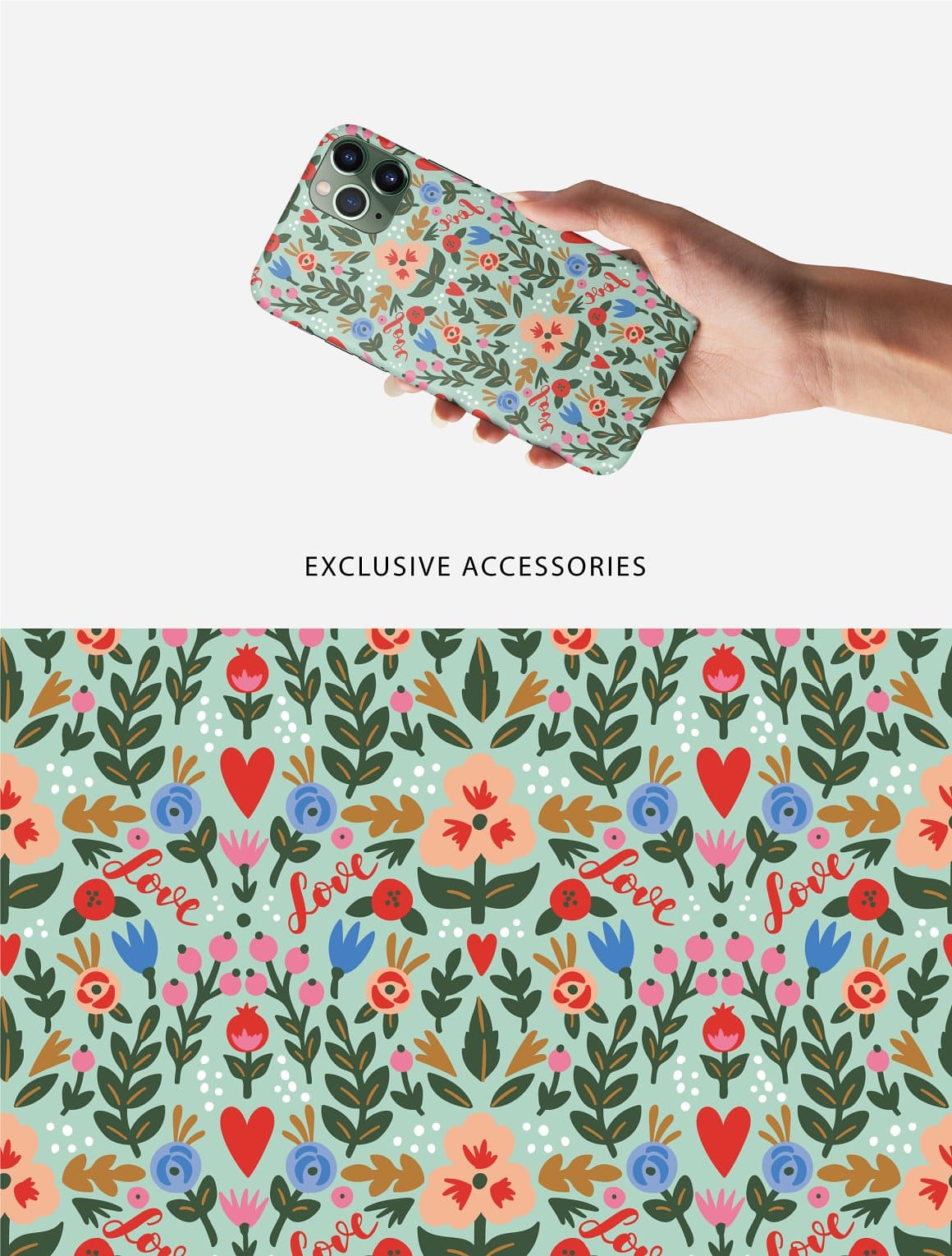 Phone case with "Mon amour pattern" design.