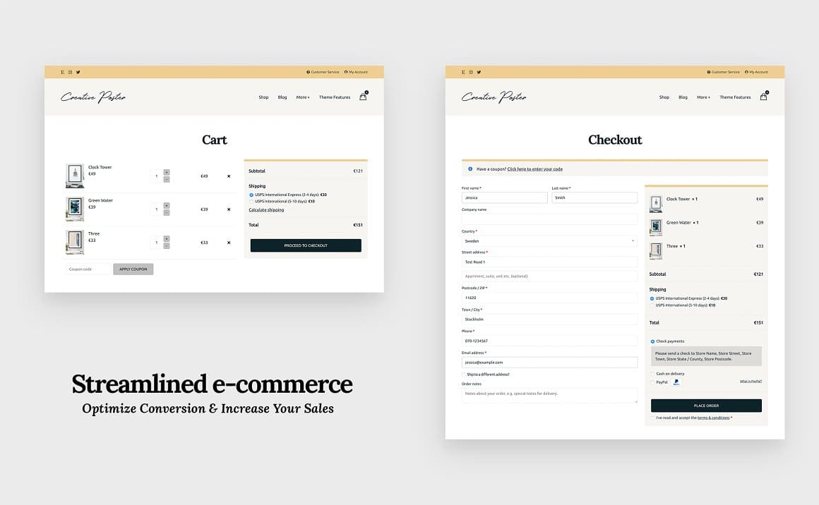Cart and checkout of Сreative poster minimal theme.