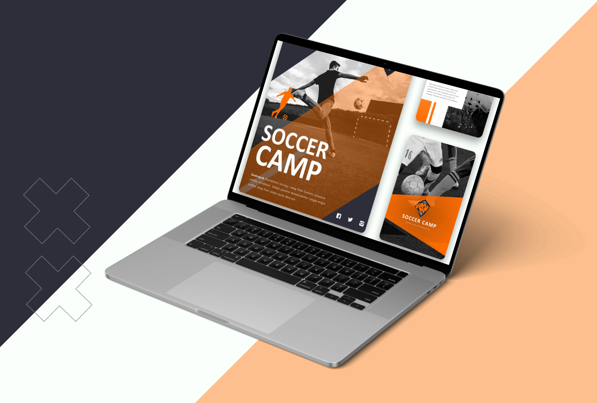 Images on screen laptop soccer camp template mockup.