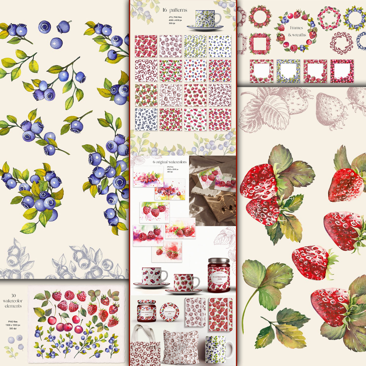 Patterns with a berry design are realistically and highly artistically drawn.