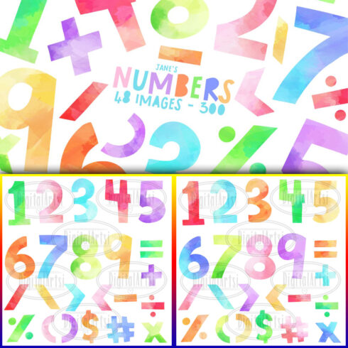 Preview watercolor numbers clipart.