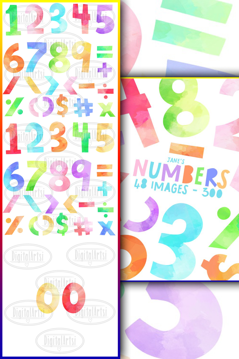 Pinterest illustrations watercolor numbers clipart.