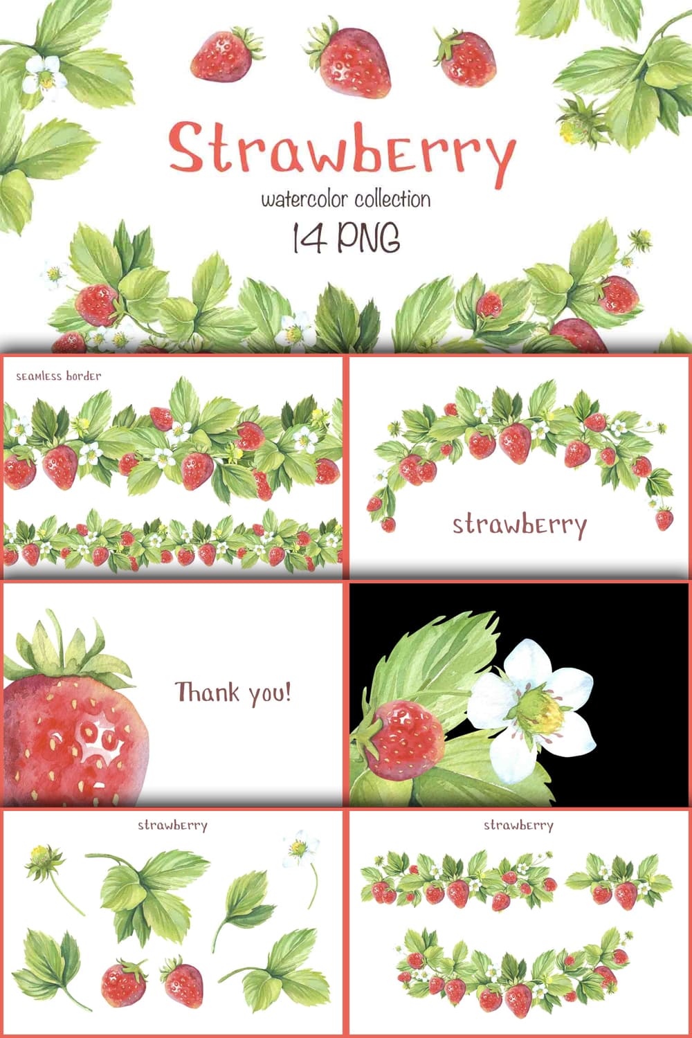 All slides with a watercolor collection of strawberries.