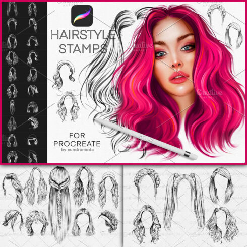 Images with hairstyle stamp brushes procreate.