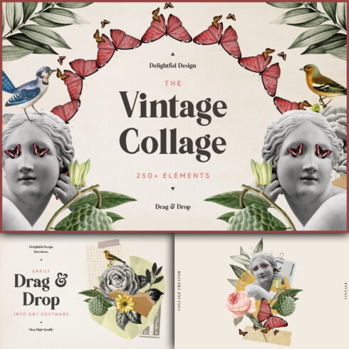 Images with vintage collage illustration kit.
