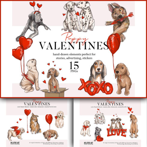 Pictures with dogs and puppies for Valentine's Day.