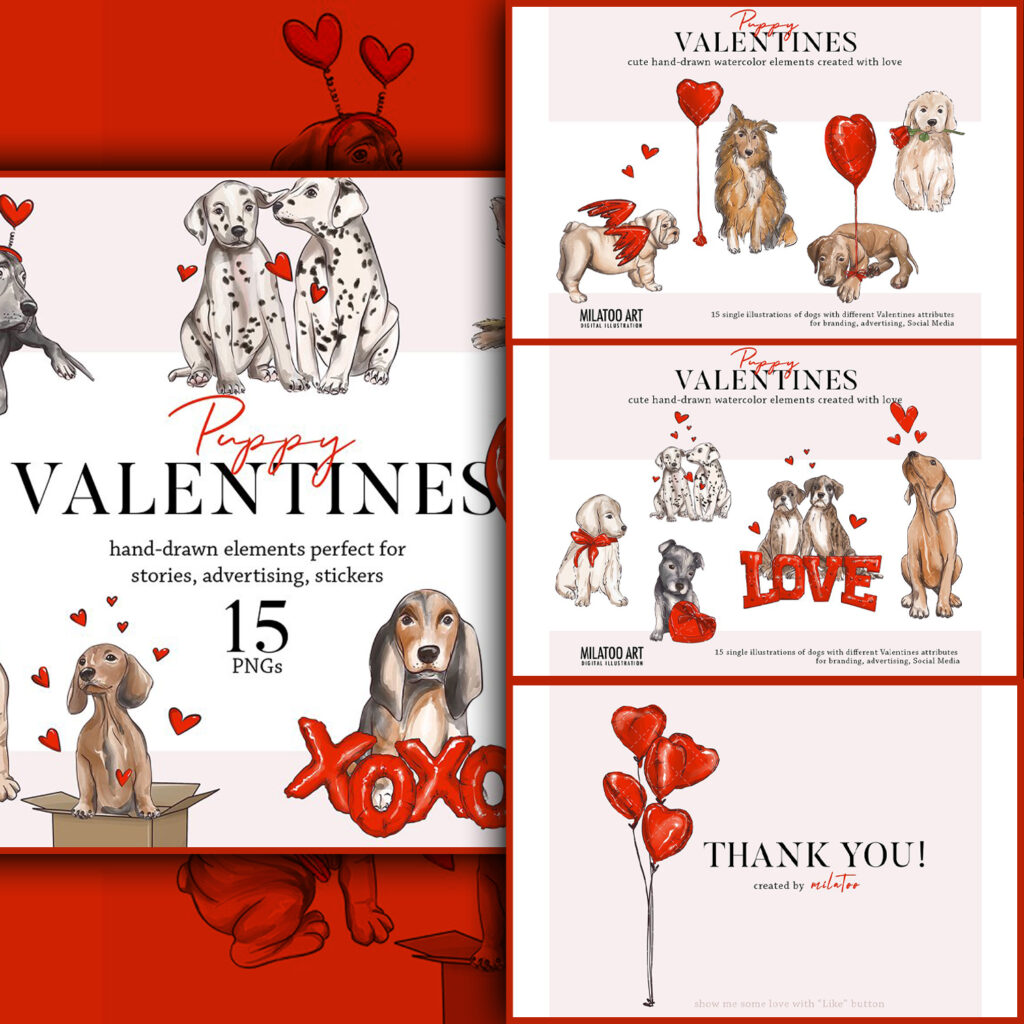 Dogs Valentines Clipart Puppy Love – MasterBundles