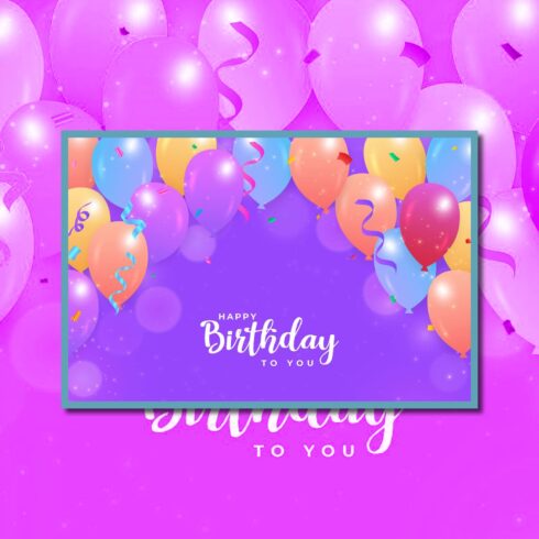 On a light lilac background there is a slide on which colored balloons for birthday celebrations are drawn.