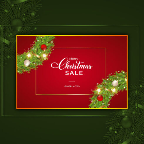 Preview christmas sales banner green wreath.