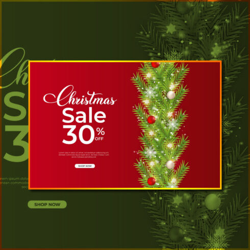 Illustrations of christmas sales banner with red ball.
