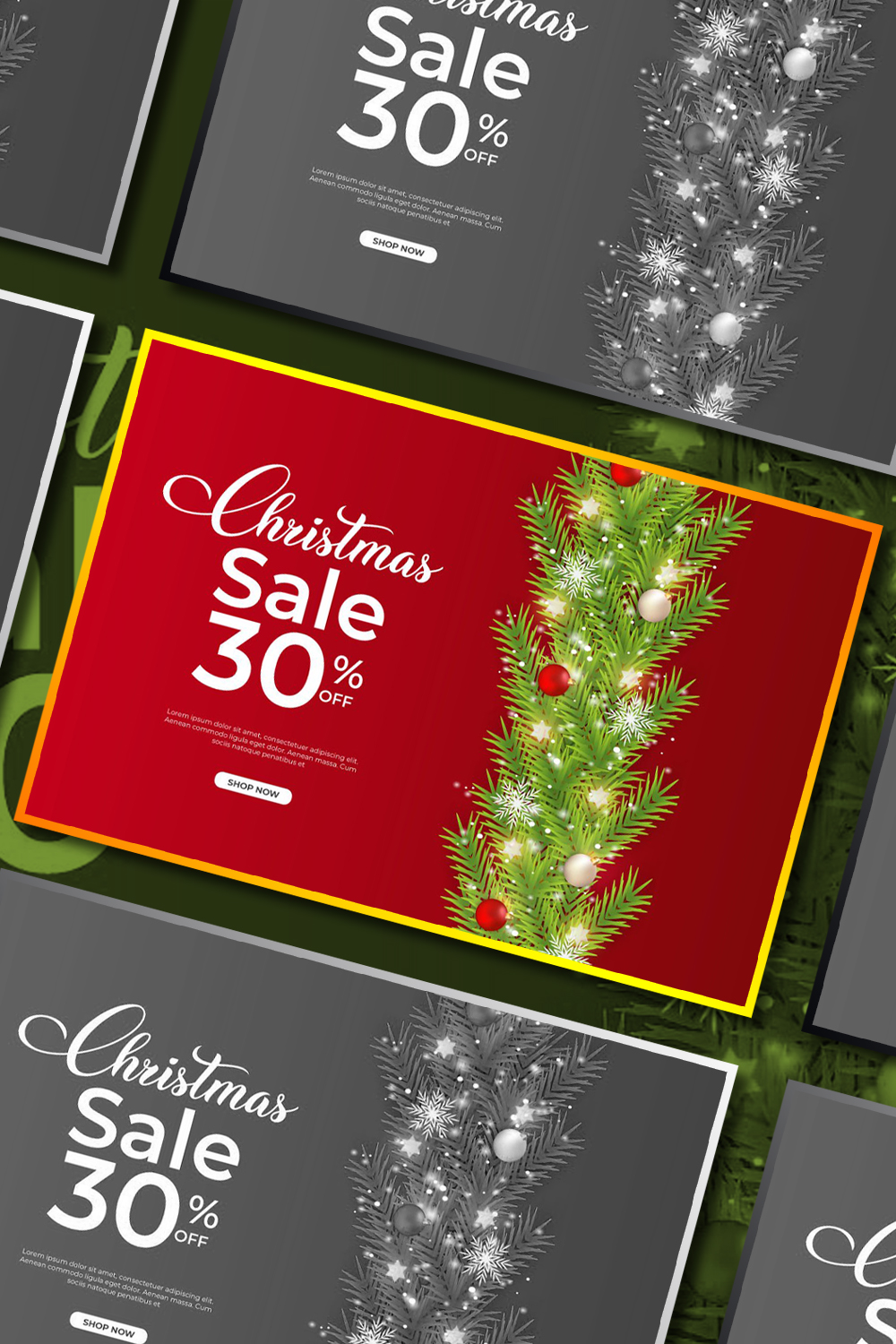 Pinterest images christmas sales banner with red ball.