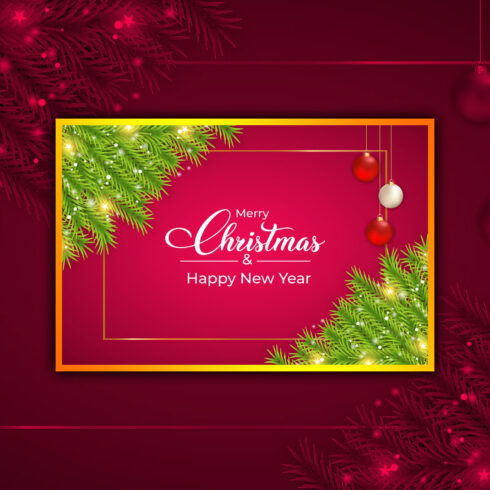 Images with christmas banner with pine leaves.