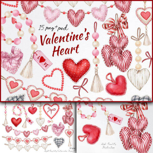 Valentine bunting heart clipart, first picture 1500x1500.