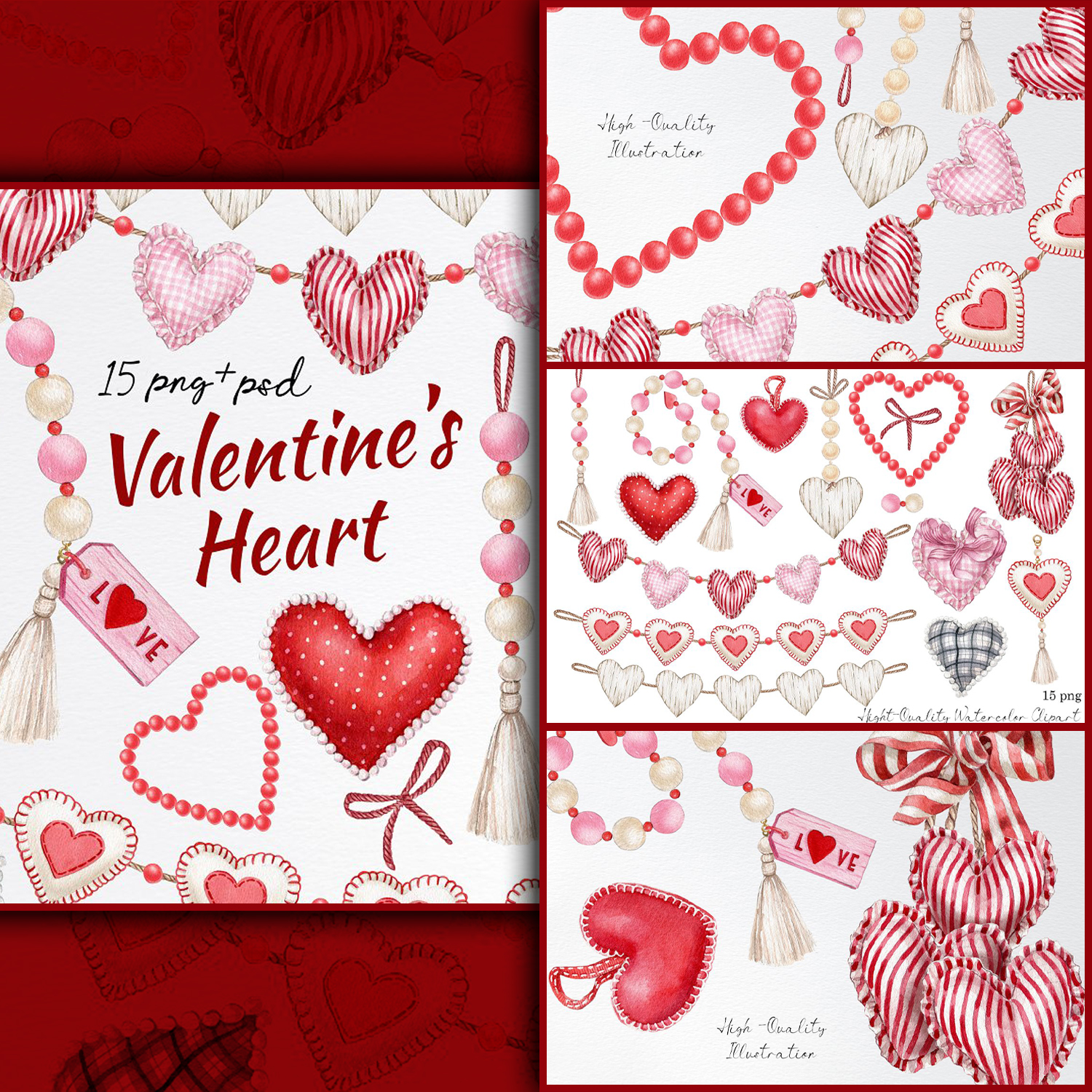 Valentine bunting heart clipart, second picture 1500x1500.