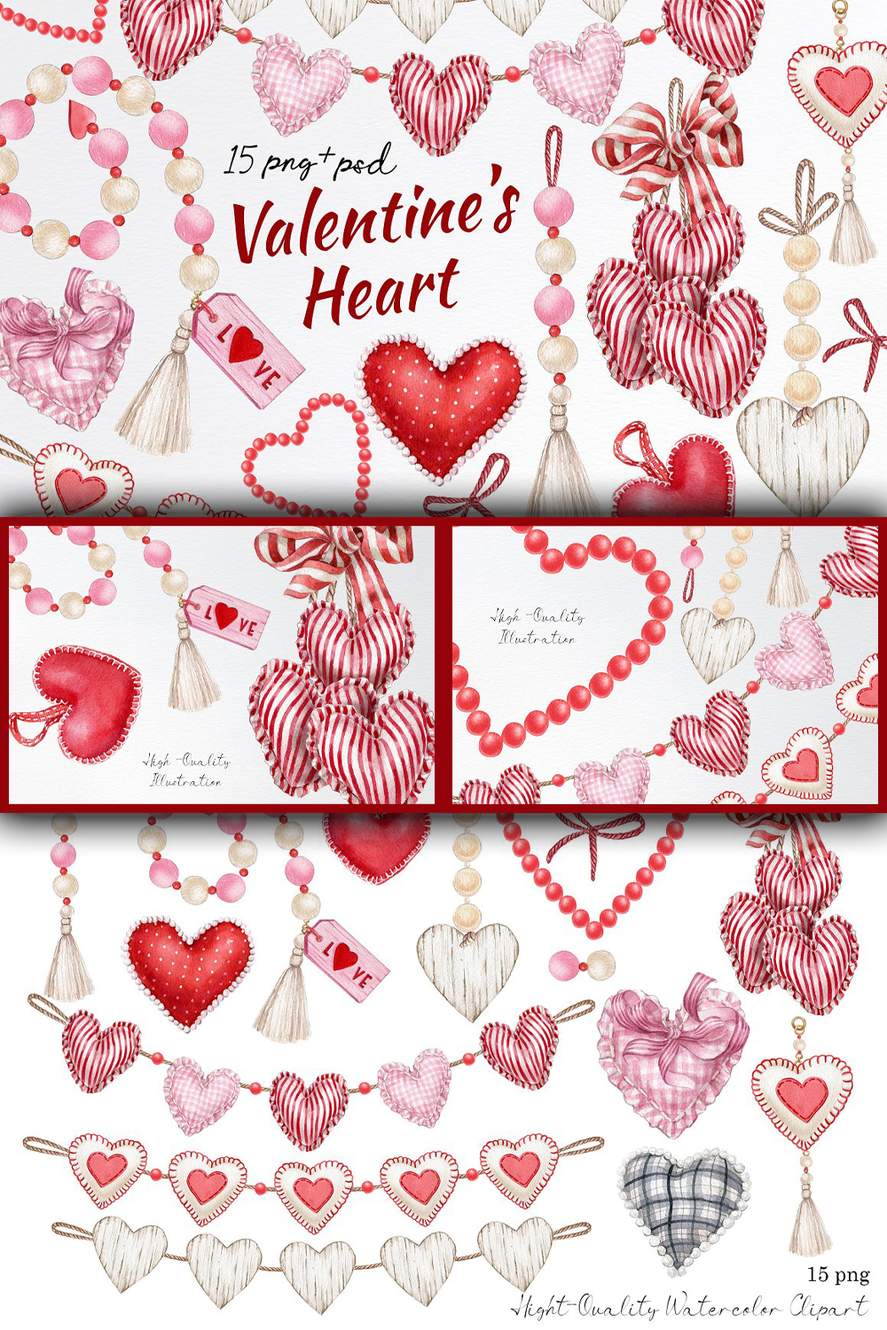 Valentine bunting heart clipart, picture for pinterest 1000x1500.