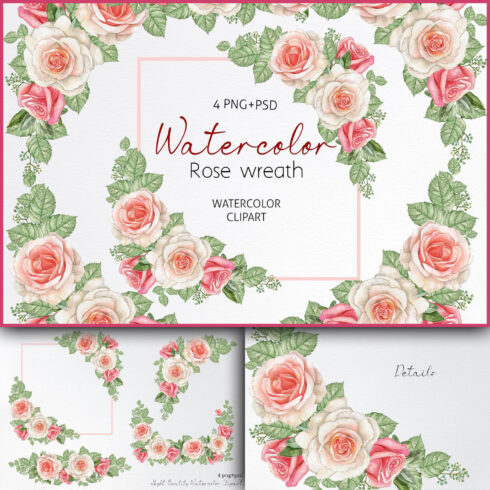 Illustration watercolor dusty rose frame clipart.
