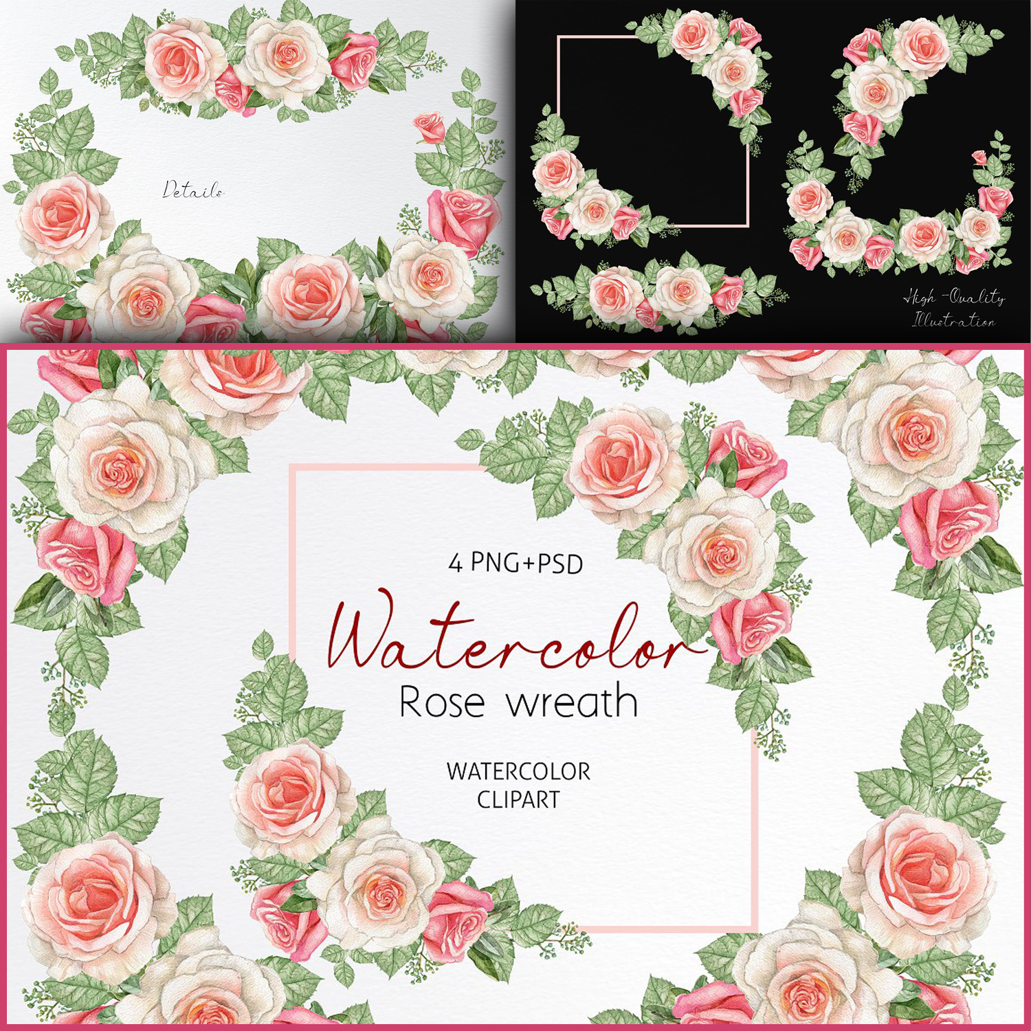 Preview watercolor dusty rose frame clipart.