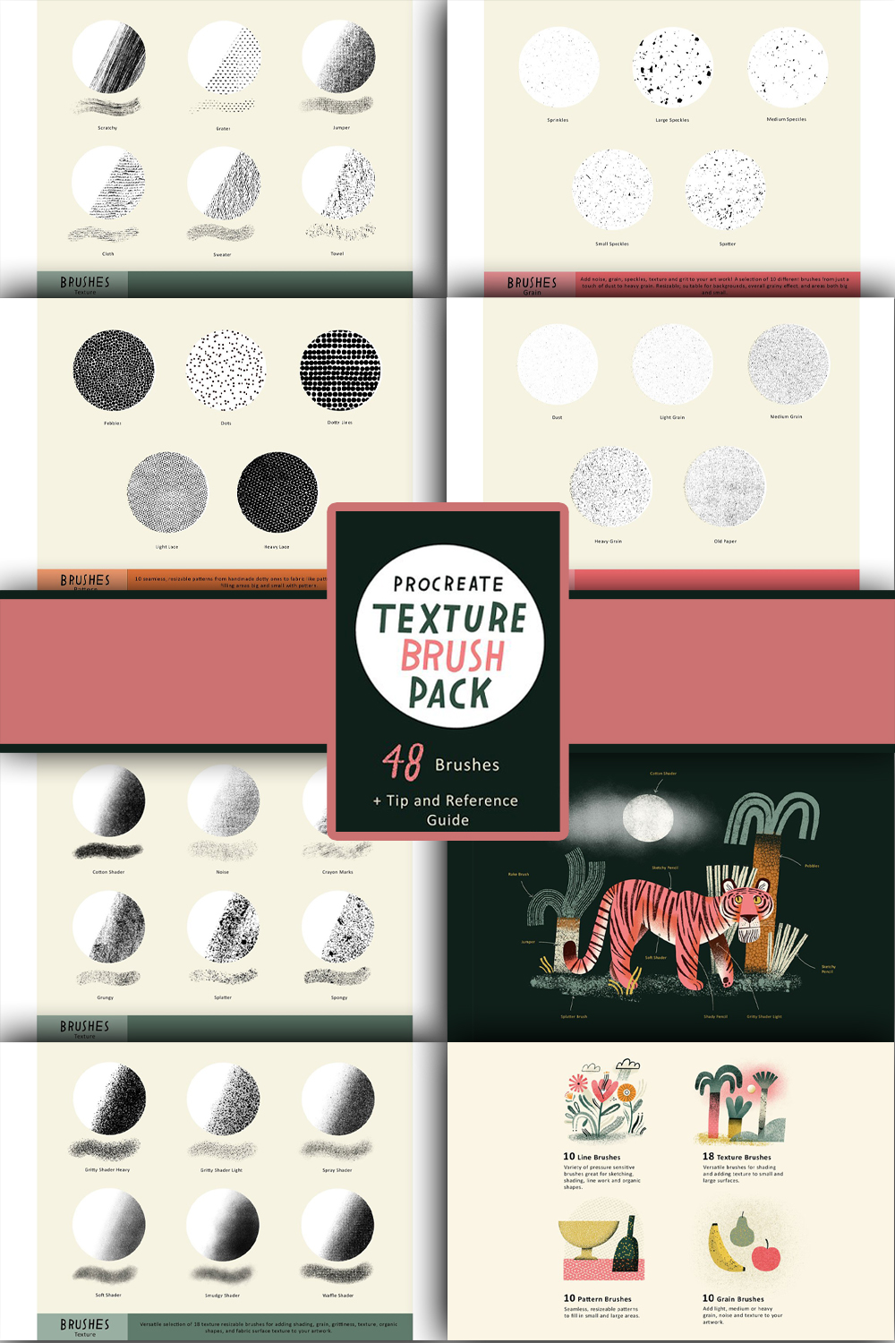 Illustrations of pinterest procreate texture brush pack.