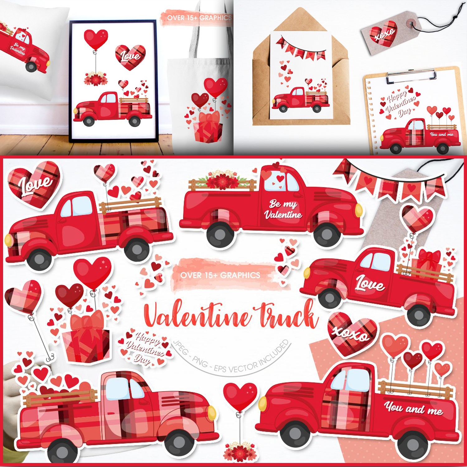 Illustration with valentine truck.