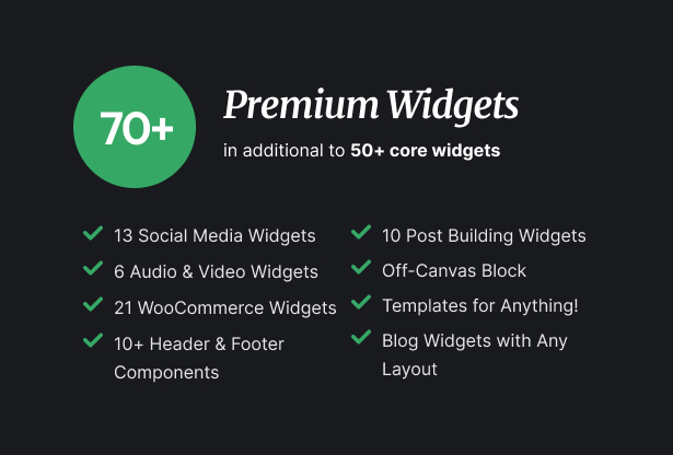 Seventy premium widgets in a package.