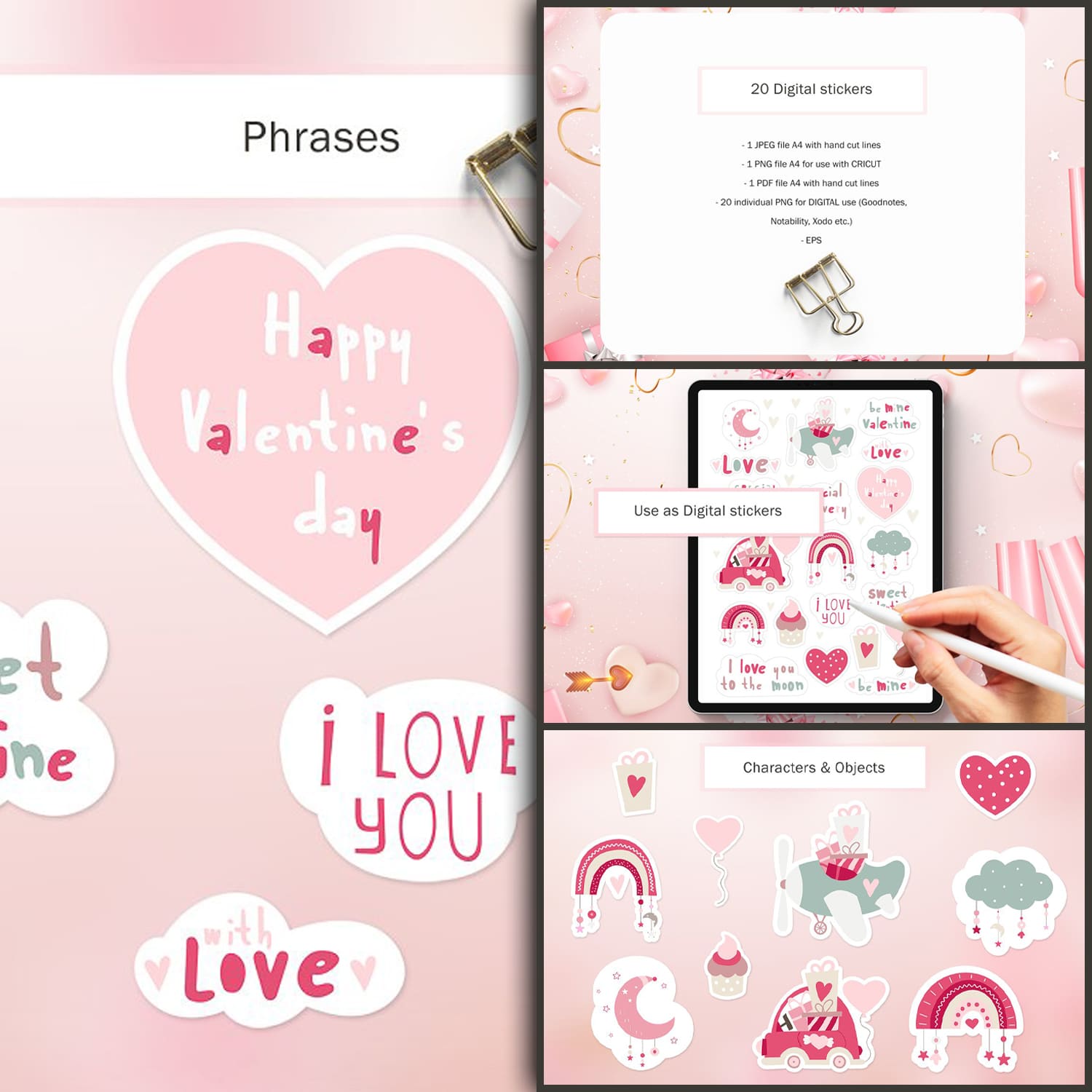 Four pink slides of Valentine's Day Romantic Collection.
