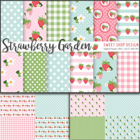 Sweet shop design with images of strawberry garden.