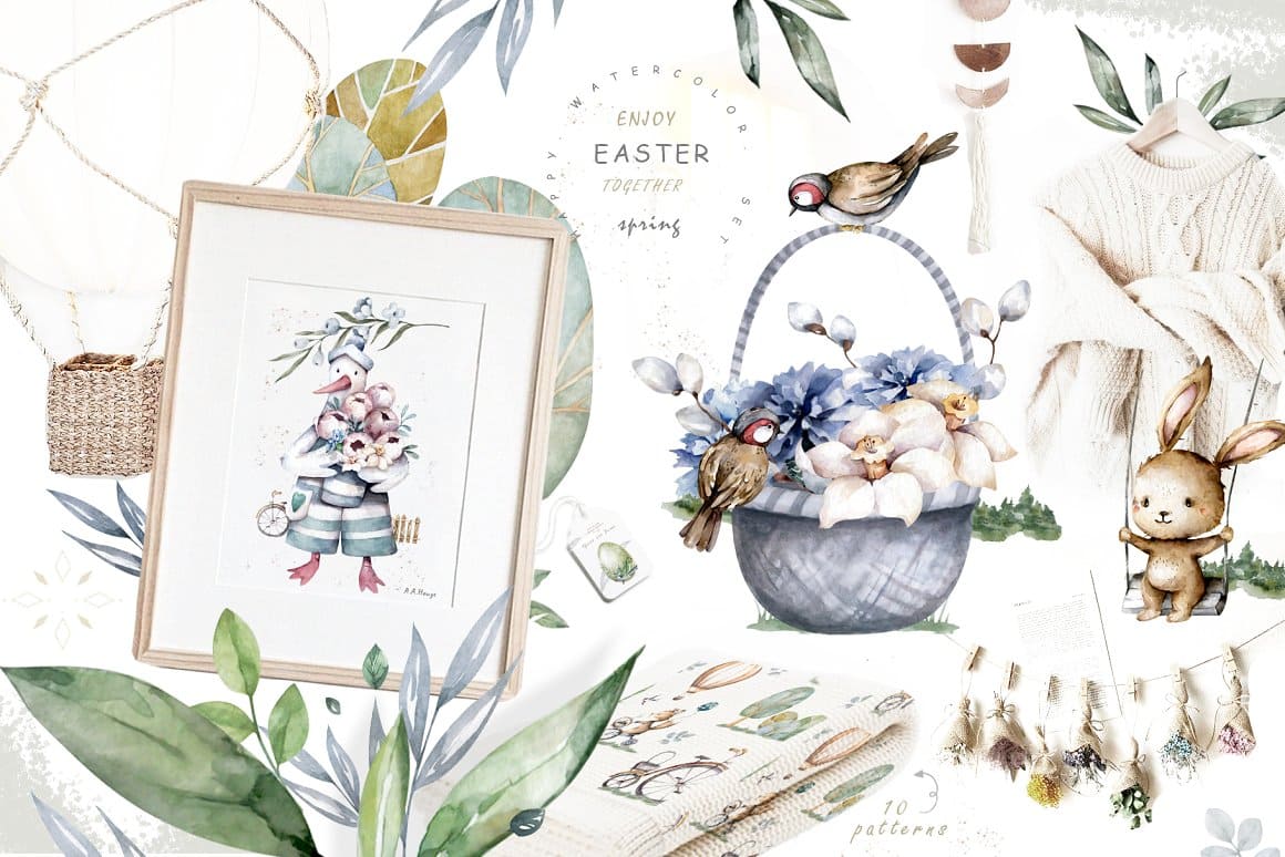 Image of an Easter basket with a bird looking into it.