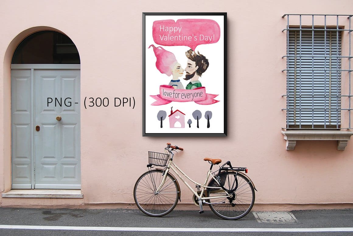 The poster features a watercolor drawing for Valentine's Day.
