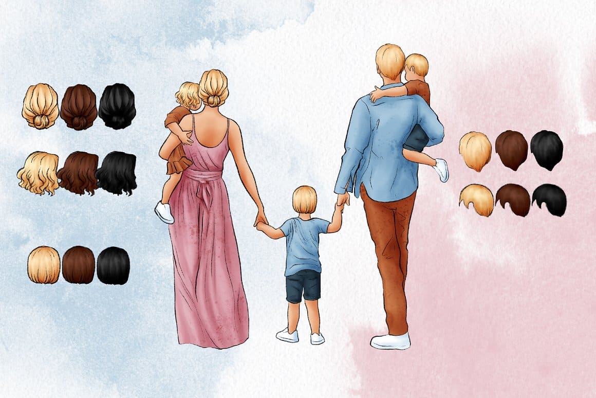 Illustration of a family with blond hair.