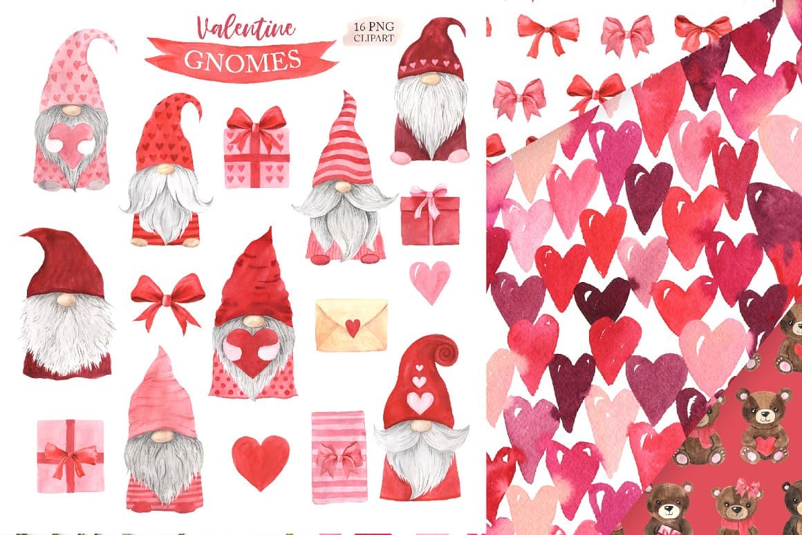 16 PNG Valentine gnomes.