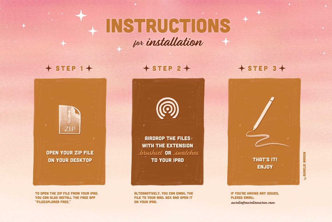 Three steps of instructions on the pink background.