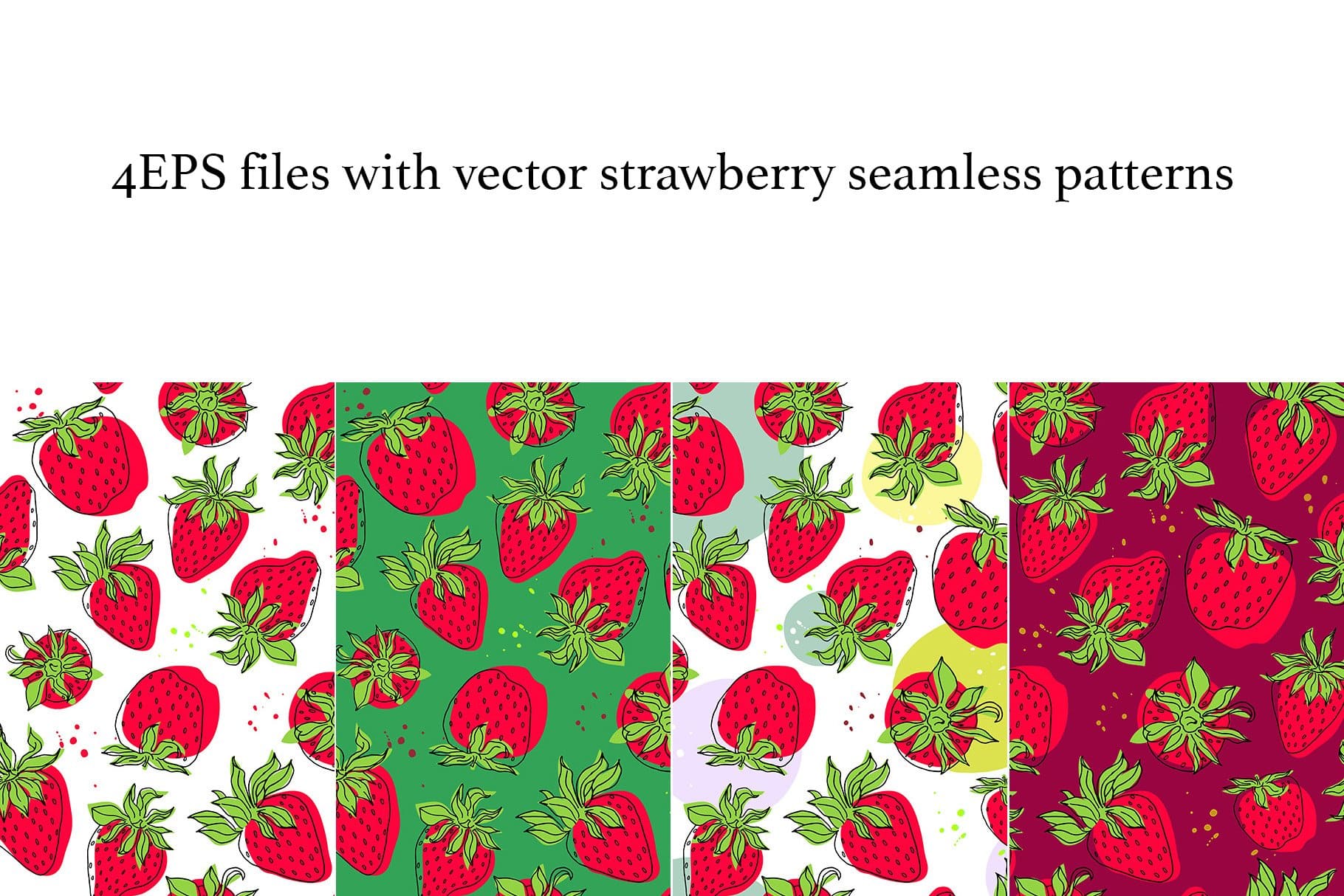 4 EPS files with vector strawberry seamless patterns.