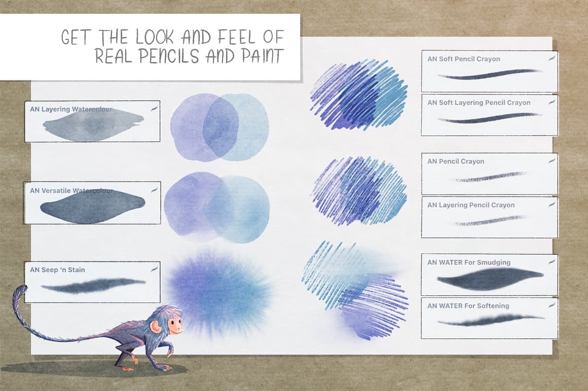 Get the look and feel of real pencils and paint.