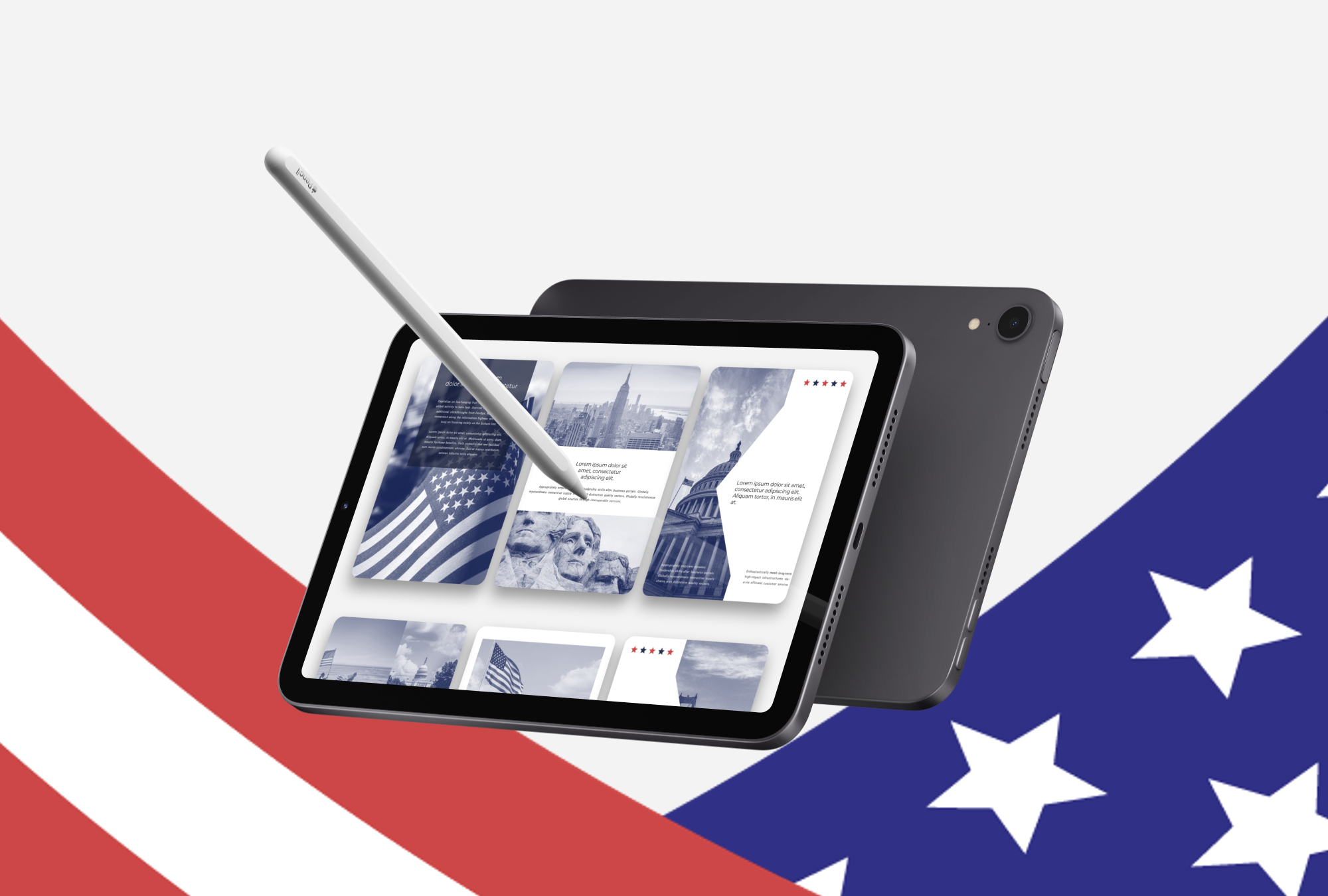 Illustration on tablet veteransday template mockup.