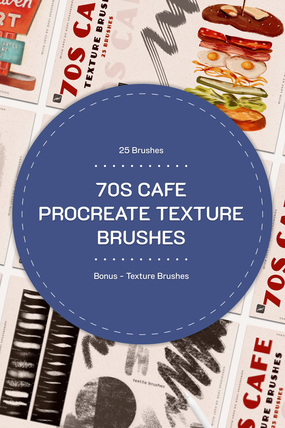 Pinterest of 70s cafe procreate texture brushes.