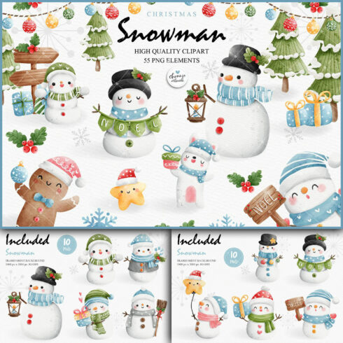 55 PNG elements of Snowman.