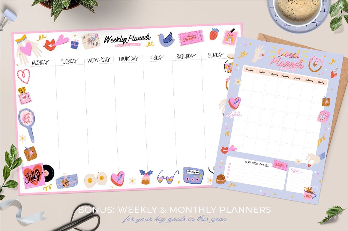 Bonus: weekly and monthly planners.