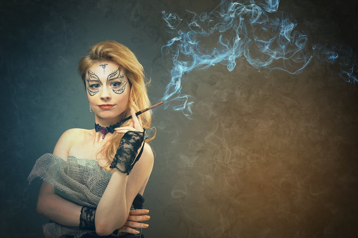 Realistic image of smoke on a photo with a girl.