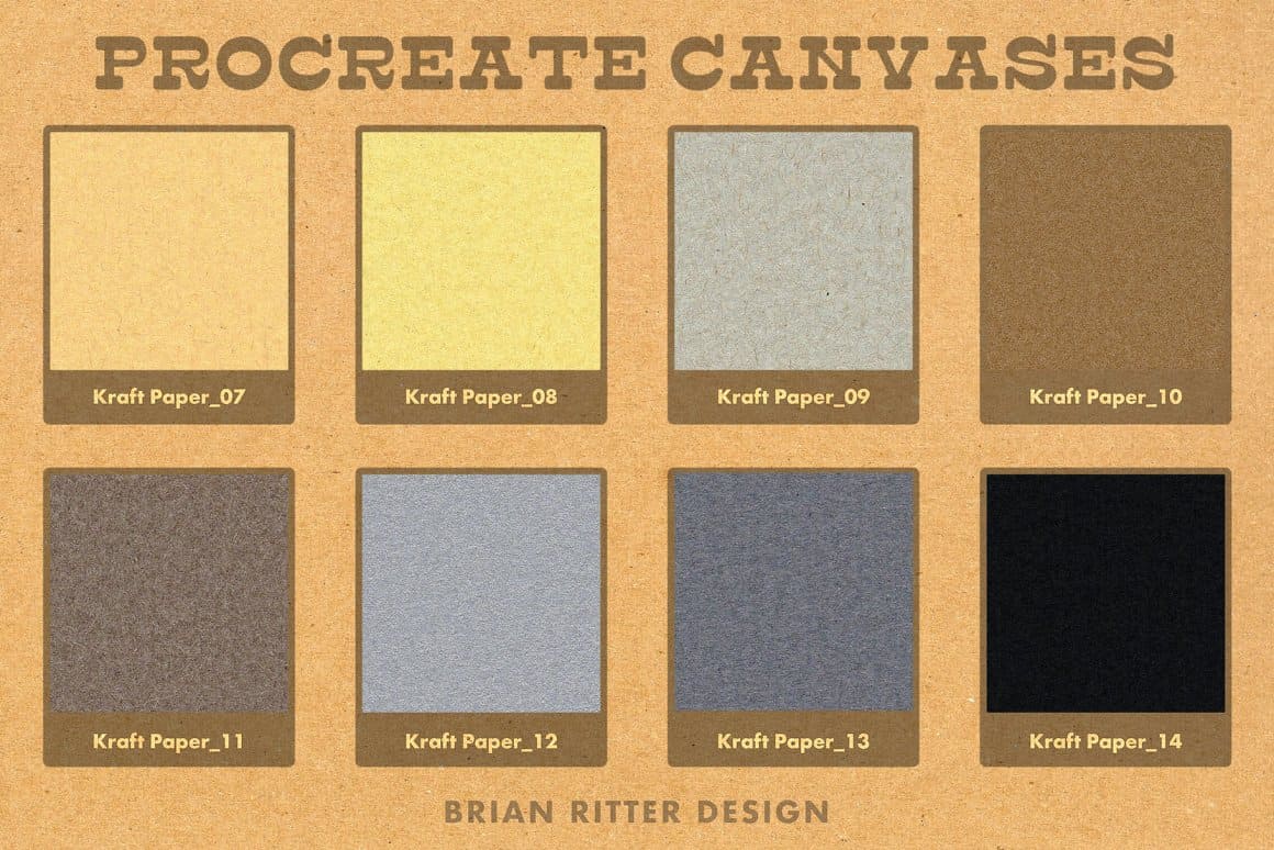 Beige, yellow, grey, brown kraft paper of procreate canvases.